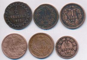 Vegyes: 1812-1887. 6db vegyes magyar és osztrák Cu krajcár, közte egy hamis T:vegyes Mixed: 1812-1887. 6pcs of mixed Hungarian and Austrian Cu Kreuzer, with one fake C:mixed