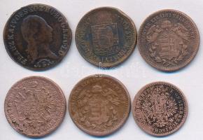 Vegyes: 1812-1887. 6db vegyes magyar és osztrák Cu krajcár, közte egy hamis T:vegyes
Mixed: 1812-18...