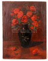 Benczúr Ida (1876-1970): Rózsás csendélet. Olaj, vászon, restaurált, 90×70 cm