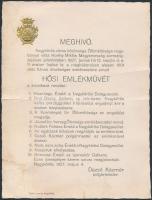 1930 Nagykőrös meghívó a világháborúban elesett katonák emlékművének átadására, dombornyomott címeres. Szakadással