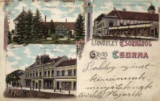 1899 Csorna, Sugárlak, Premontrei rendház, Takarékpénztár, Gantz József, Báró Berg Miksa valamint Gestetner Jak özv. és fiai üzlete, Art Nouveau, floral, litho (r)