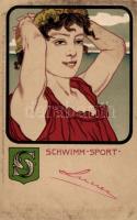 Schwimm-Sport, Meissner & Buch Künstlerpostkarten Serie No. 1070. Deutscher Sport / swimming, litho