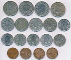 Svájc 1908-1970. 1r-20r (18xklf) T:vegyes Switzerland 1908-1970. 1 Rappen - 20 Rappen (18xdiff) C:mixed