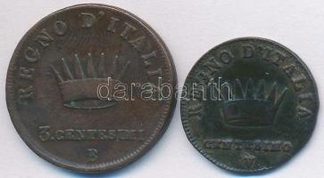 Olasz Államok / Napóleon Királysága 1810B 3c Cu + 1813V 1c Cu "Napóleon" T:2,2- Italian States / Kingdom of Napoleon 1810B 3 Centesimi Cu + 1813V 1 Centesimo Cu "Napoleon" C:XF,VF