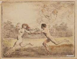 Réti István (1872-1945)- Prihoda István (1891-1956): Tavasz. Színezett rézkarc, jelzett a karcon, foltos, üvegezett keretben, 18×23 cm