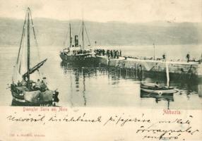 Dampfer Sava am Molo, Abbazia; Verlag A. Dietrich / the steamer Sava in the port of Abbazia