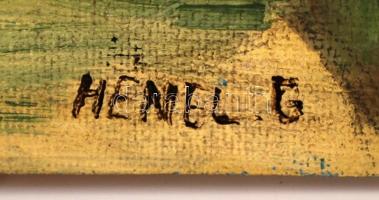 Hénel jelzéssel: Mediterrán utca. Olaj, farost, 65×50 cm