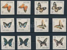 Pillangók fogazott + vágott sor, Butterflies perf + imperf set
