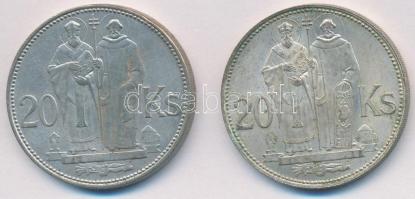 Szlovákia 1941. 20K Ag "Cirill és Metód" (2x) T:2,2- kissé karcos  Slovakia 1941. 20 Korun Ag "St. Kyrill and St. Methodius" (2x) C:XF,VF slightly scratched