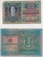 1912. 100K piros "Deutschösterreich" felülbélyegzéssel + 1913. 20K + 1915. 10K, mindkettő ...