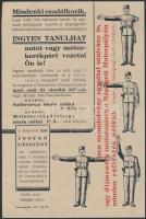 cca 1930 Autósiskola és motorvezető tanfolyam reklám nyomtatvány