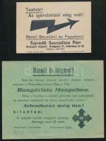 1938 A Nemzetiszocialista Magyar Párt Hungarista, nyilaskeresztes párt röplapja. Szeged. + a Budapesti Fajvédő Szocialista Párt röplapja