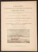 Weszelszky Gyula: A keszthelyi Hévíz tó termékeinek chemiai vizsgálata. Bp., 1911, Kilián Frigyes (A Balaton tudományos tanulmányozásának eredményei. 1. köt.: A Balatonnak és környékének fizikai földrajza. 6. rész: A Balaton vizének chemiai tulajdonságai. Függelék). Kicsit kopott papírkötésben, egyébként jó állapotban.