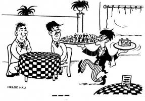 Helge Hau 9 darabos modern sakk képeslap sorozata, karikatúra, kiváló minőségű / series of 9 chess p...
