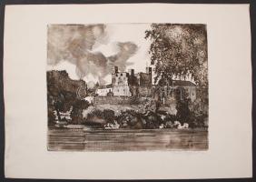 Feledy Gyula (1928-2010): Sárospatak. Rézkarc, papír, jelzett, 28×38 cm