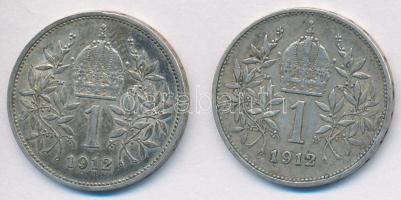 Ausztria 1912. 1K Ag "Ferenc József" (2x) T:2- Austria 1912. 1 Corona Ag "Franz Joseph" (2x) C:VF