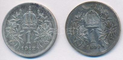 Ausztria 1899-1912. 1K Ag "Ferenc József" (2x) T:2,2- Austria 1899-1912. 1 Corona Ag "Franz Joseph" (2x) C:XF,VF