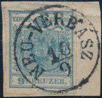 9kr középkék HP I. teljes / szép szélekkel ("TIEFE 9") "NEU-VERBÁSZ" (hajtásnyom), 9kr medium blue HP I. ("TIEFE 9") "NEU-VERBÁSZ" ( folded)