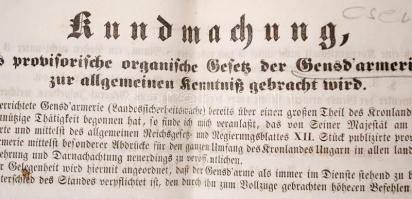 1850 A birodalom és Magyarország területén tevékenykedő császári csendőrség ideiglenes alapszabályai...