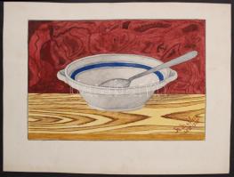 Henri Helbig (?-?): Leveses tányér. Vegyes technika, papír, jelzett, 20×30 cm