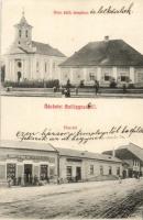 Szilágycseh, Cehu Silvaniei; Katolikus templom, piactér, Lebovits German vas- és fűszerüzlete; Krémer Ignátz kiadása / church, market place with shops