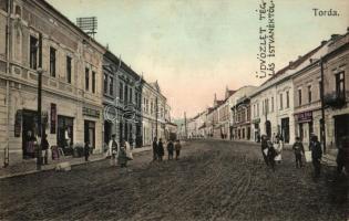 Torda, Főtér, Leób Dávid és Sterl Gyula üzletei; Füssy József kiadása / main square with shops