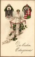 Easter, Viribus Unitis propaganda card, coat of arms, litho