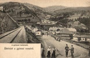 Gyimes, Magyar-román határszoros, vasút. Adler fotó, kiadja Markovics Nathanné / Hungarian-Romanian border