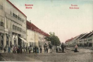 Beszterce, Bistritz; Fa utca, üzletek / Holz-Gasse / street with shops