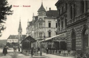 Brassó, Kronstadt; Rezső körút, étterem; Glasz Károly kiadása / street, restaurant