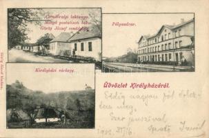 Királyháza, Koroleve; Csendőrségi laktanya, mozgó postatiszti lak, Görög József vendéglője, vasútállomás; Görög József kiadása / gendarmerie, postman's apartment, restaurant, railway station