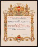 cca 1920-1930 A Budapest Sport Egyesület örökös tiszteletbeli tagjává választásról szóló díszes kitöltetlen oklevél