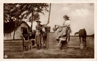 Hortobágy, pusztai élet, idill a kútnál, folklór