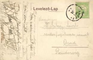 Pankota, Csiky Gergely utca és Főút, kisvasút állomás; Menczér A. Adolf kiadása / street view with n...