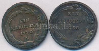 1780K 1kr Cu "Mária Terézia" + 1790S 1kr Cu "II. József" T:2-,3