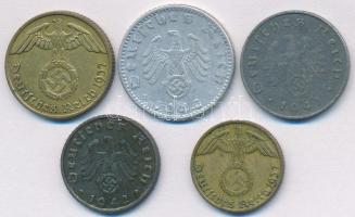 Német 3. Birodalom 1937A 5pf Al-Br + 1937F 10pf Al-Br + 1940D 50pf Al + 1941A 10pf Zn + 1942A 5pf Zn...