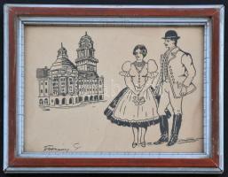 4 db RÉGI irredenta képeslap keretben, Tusnády szignóval; Délvidéki Egyetemi és Főiskolai Hallgatók ...