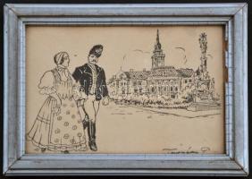 4 db RÉGI irredenta képeslap keretben, Tusnády szignóval; Délvidéki Egyetemi és Főiskolai Hallgatók ...