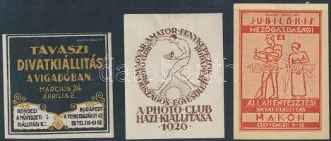 1927-1937 Kiállítások 3 db klf levélzáró