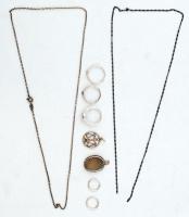 Vegyes ezüst(Ag) ékszerek(2 db lánc, 3 db gyűrű, 1 pár fülbevaló 2 db medál), jelzettek, br: 18,8 g