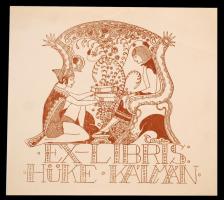 Sassy Attila (Aiglon) (1880-1967): Ex libris Hüke Kálmán, linómetszet, papír, jelzett a metszeten, 11,5×13 cm