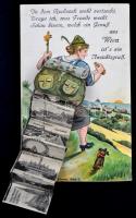 Vienna, Wien; hiking lady; Wizner Kunstverlag E. Schreier litho leporellocard