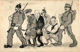 Anti-Triple Entente propaganda card, caricature s: Bíró (fa)