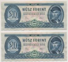 1975. 20Ft (2x) sorszámkövetők, nyomdai papírránccal T:I-