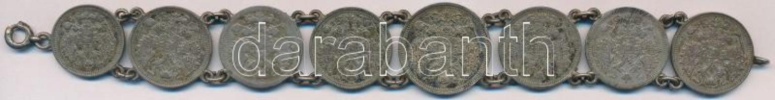 Orosz Birodalom 1903-1915. 10k Ag + 15k Ag (6x) + 20k Ag karkötőként összefűzve T:2,2-
Russian Empi...