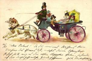 1898 Dog family, carriage, Theo Stroefer's Kunstverlag Aquarell Postkarte Serie V. No. 5269. litho (Rb)