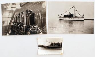 3 db fotó a Szigliget balatoni hajóról, egy része hátulján feliratozva, különböző méretben