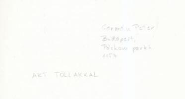 cca 1980 Germán Péter: Akt tollakkal, feliratozott vintage fotóművészeti alkotás, 24x18 cm /
cca 19...
