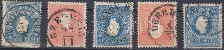 5 stamps, 5 db bélyeg I. típus klf bélyegzésekkel
