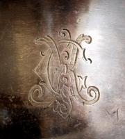 F.A.S. ezüstözött csésze K. C. monogrammal, alpakka,jelzett, 7x11cm